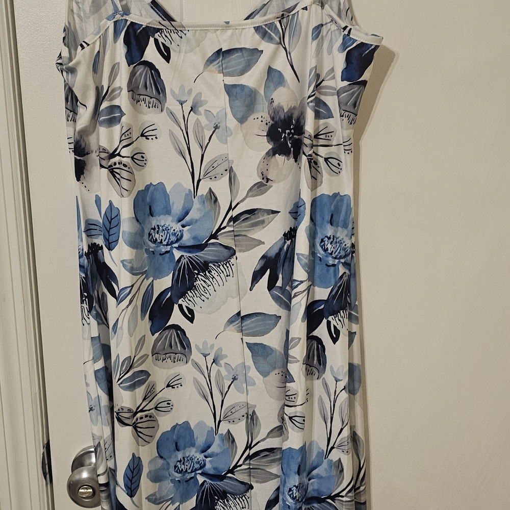 Floral Sleeveless Dress in Blue and White